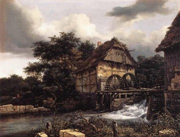 つの水車と開水門の風景ジェイコブ・アイザクスゾーン・ファン・ロイスダール川 Oil Paintings